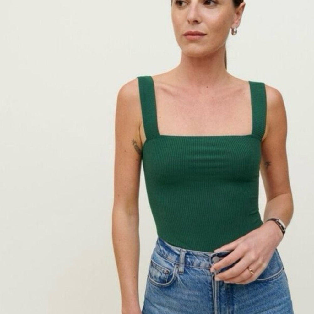Reformation Forest Green Square Neck Top